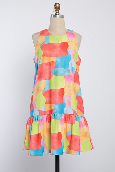 PD5879 ABSTRACT PRINT WOVEN DRESS